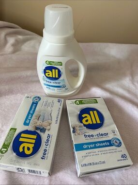 Free Clear Liquid Detergent & Dryer Sheets Bundle - White